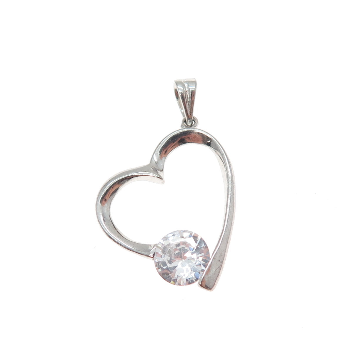 925 Sterling Silver Round-Cut C Z Heart Minimalist Charm Pendant