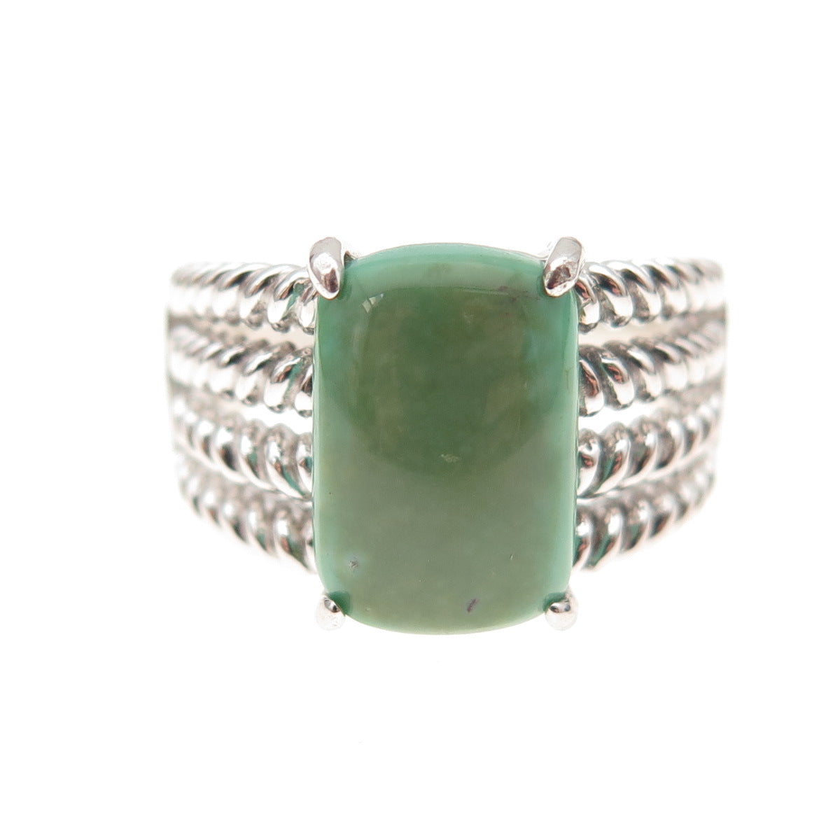 925 Sterling Silver Real Royston Turquoise 3-Row Ring Size 6