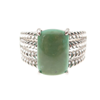 925 Sterling Silver Real Royston Turquoise 3-Row Ring Size 6