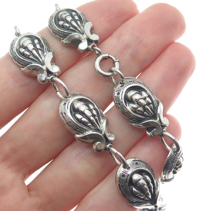 JEWELART 925 Sterling Silver Antique Art Deco Shell Oxidized Chain Necklace