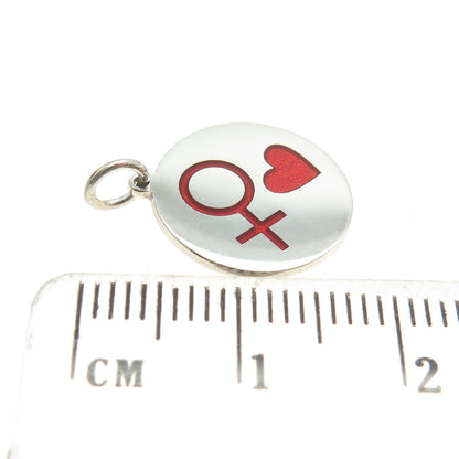 925 Sterling Silver Red Enamel Female Symbol & Heart Minimalist Charm Pendant