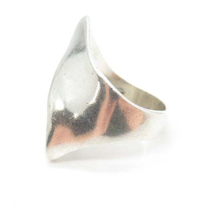 925 Sterling Silver Vintage Modernist Wavy Statement Ring Size 7