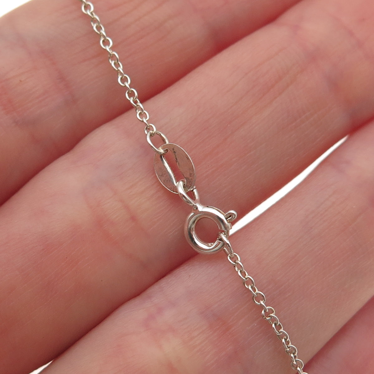 925 Sterling Silver Real Round-Cut Diamond Heart Cable Chain Necklace 18"