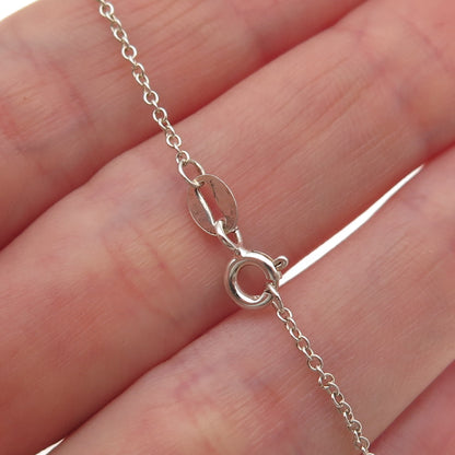 925 Sterling Silver Real Round-Cut Diamond Heart Cable Chain Necklace 18"