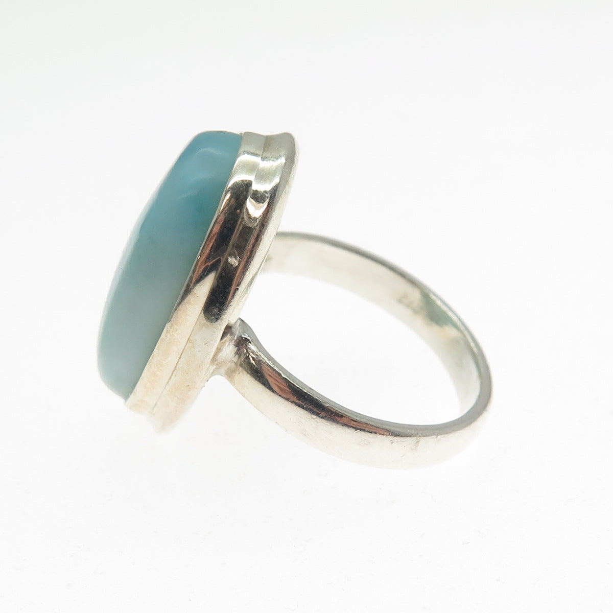 925 Sterling Silver Vintage Real Cabochon Larimar Ring Size 7.25