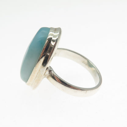 925 Sterling Silver Vintage Real Cabochon Larimar Ring Size 7.25