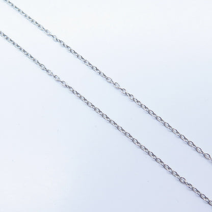 925 Sterling Silver Real White Diamond Oval Twisted Rolo Chain Necklace 16"
