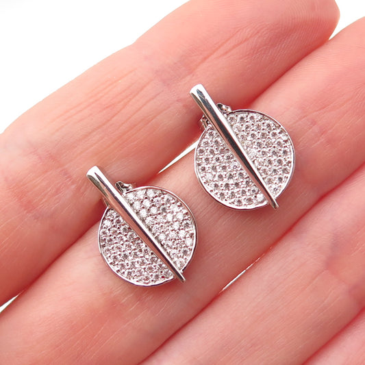 925 Sterling Silver Round-Cut C Z Modernist Disc Stud Earrings