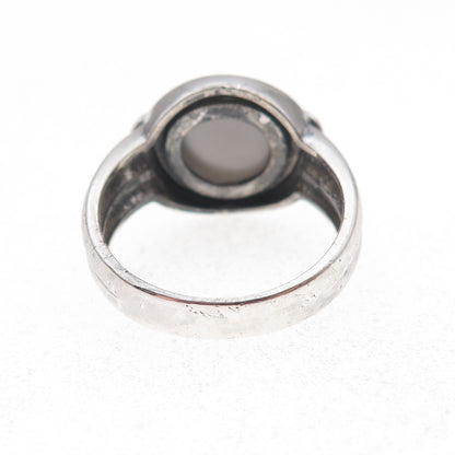 925 Sterling Silver Real Cat's Eye Modernist Oxidized Ring Size 10