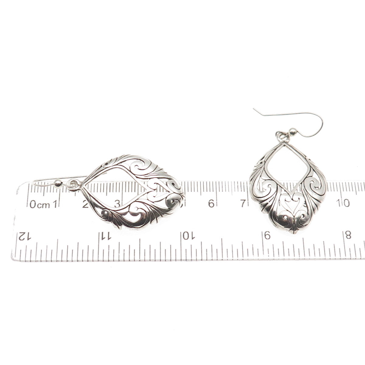 925 Sterling Silver Vintage Floral Heart Oxidized Dangle Earrings