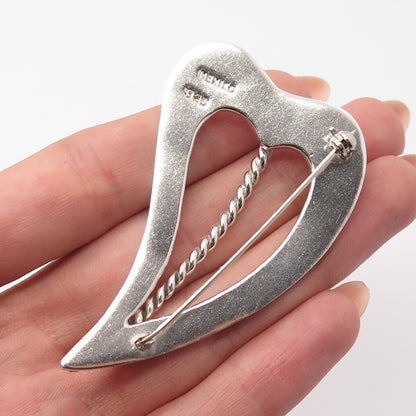 925 Sterling Silver Vintage Mexico Modernist Open Heart Pin Brooch