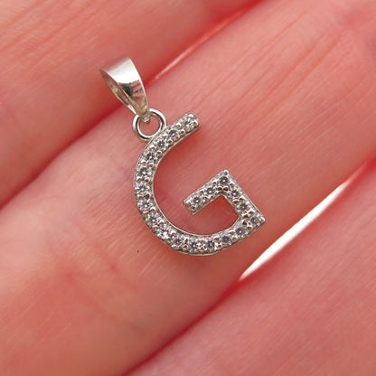 925 Sterling Silver Round-Cut C Z Letter G Initial Mini Charm Pendant