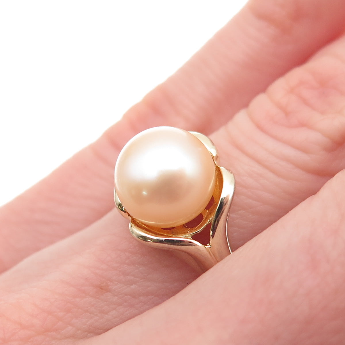 LUCAS LAMETH 925 Sterling Silver Gold Plated Vintage Real Pearl Ring Size 5