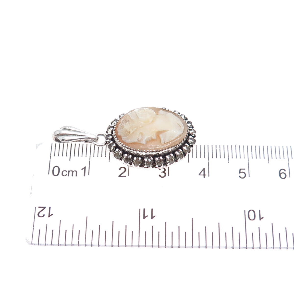 MARTELLI 925 Sterling Silver Vintage Real MOP & Rhinestone Cameo Charm Pendant