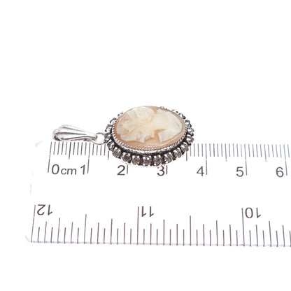 MARTELLI 925 Sterling Silver Vintage Real MOP & Rhinestone Cameo Charm Pendant