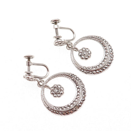 Kimler & Daniel 925 Sterling Antique Art Deco Real Marcasite Screw Back Earrings