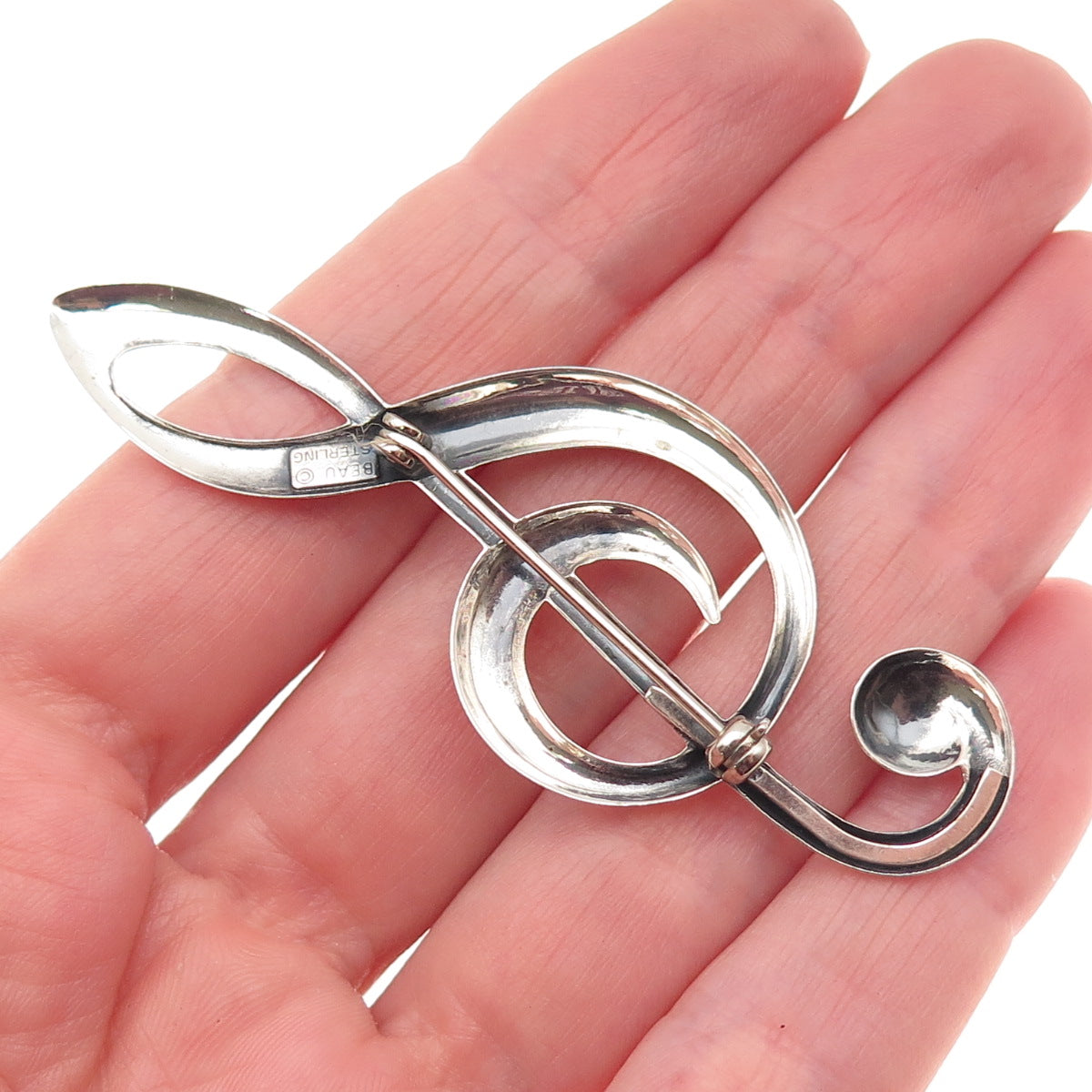 BEAU 925 Sterling Silver Vintage Treble Clef Oxidized Pin Brooch