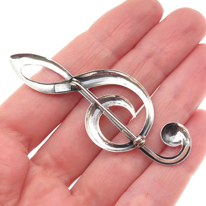 BEAU 925 Sterling Silver Vintage Treble Clef Oxidized Pin Brooch