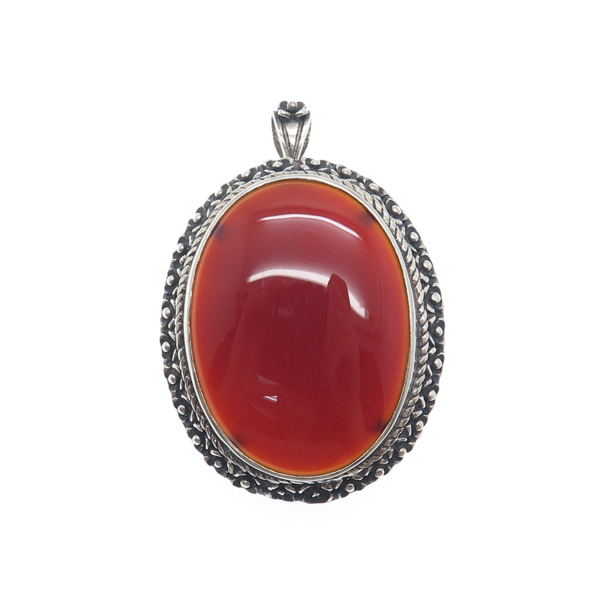 H&T SOLOW 925 Sterling Silver Vintage Real Carnelian Flower Pin Brooch / Pendant