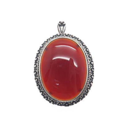 H&T SOLOW 925 Sterling Silver Vintage Real Carnelian Flower Pin Brooch / Pendant