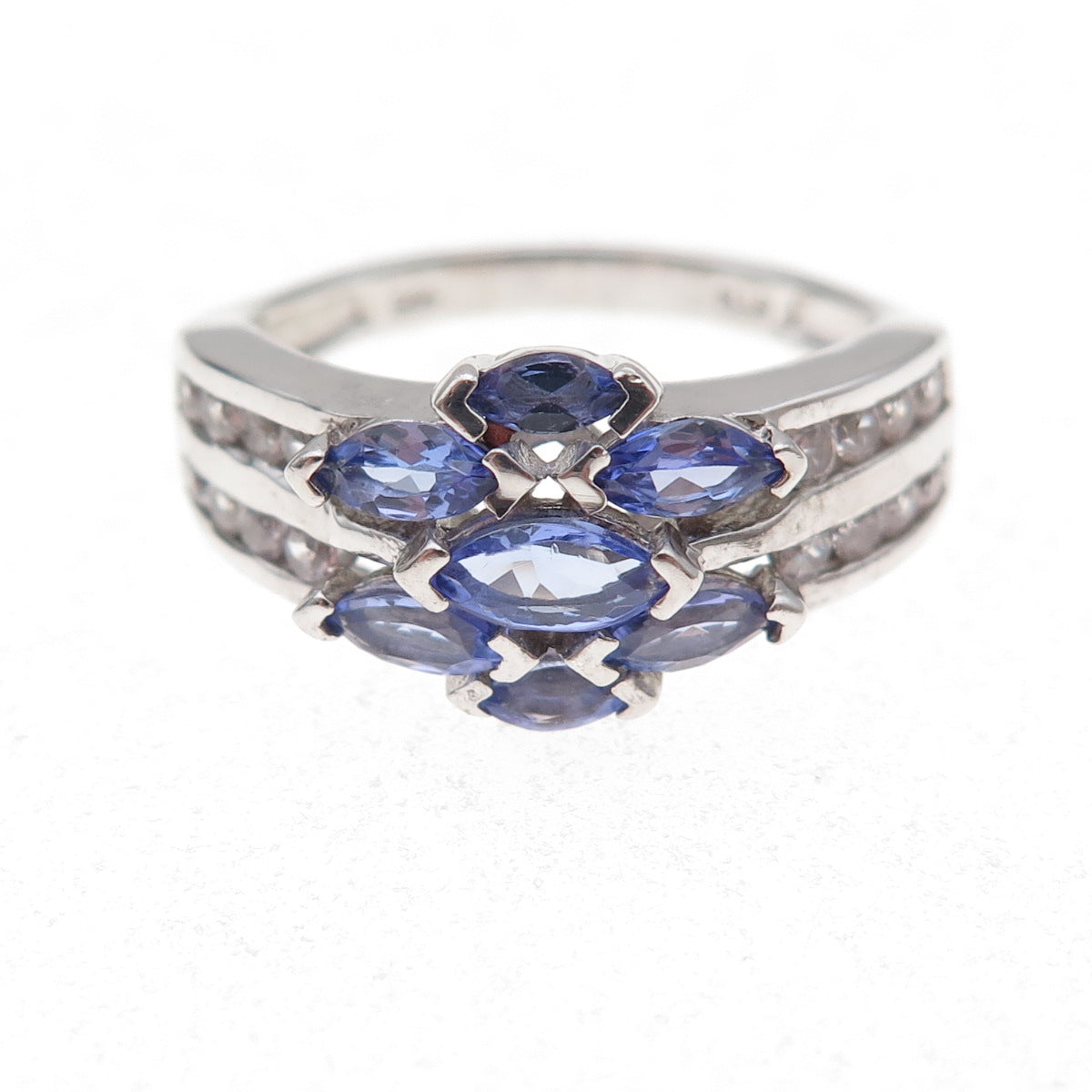 Chuck Clemency 925 Sterling Silver Real Tanzanite & White Topaz Ring Size 8