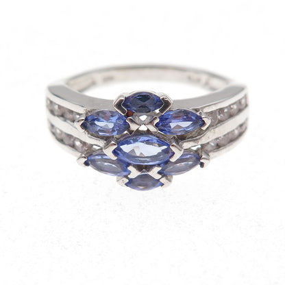 Chuck Clemency 925 Sterling Silver Real Tanzanite & White Topaz Ring Size 8