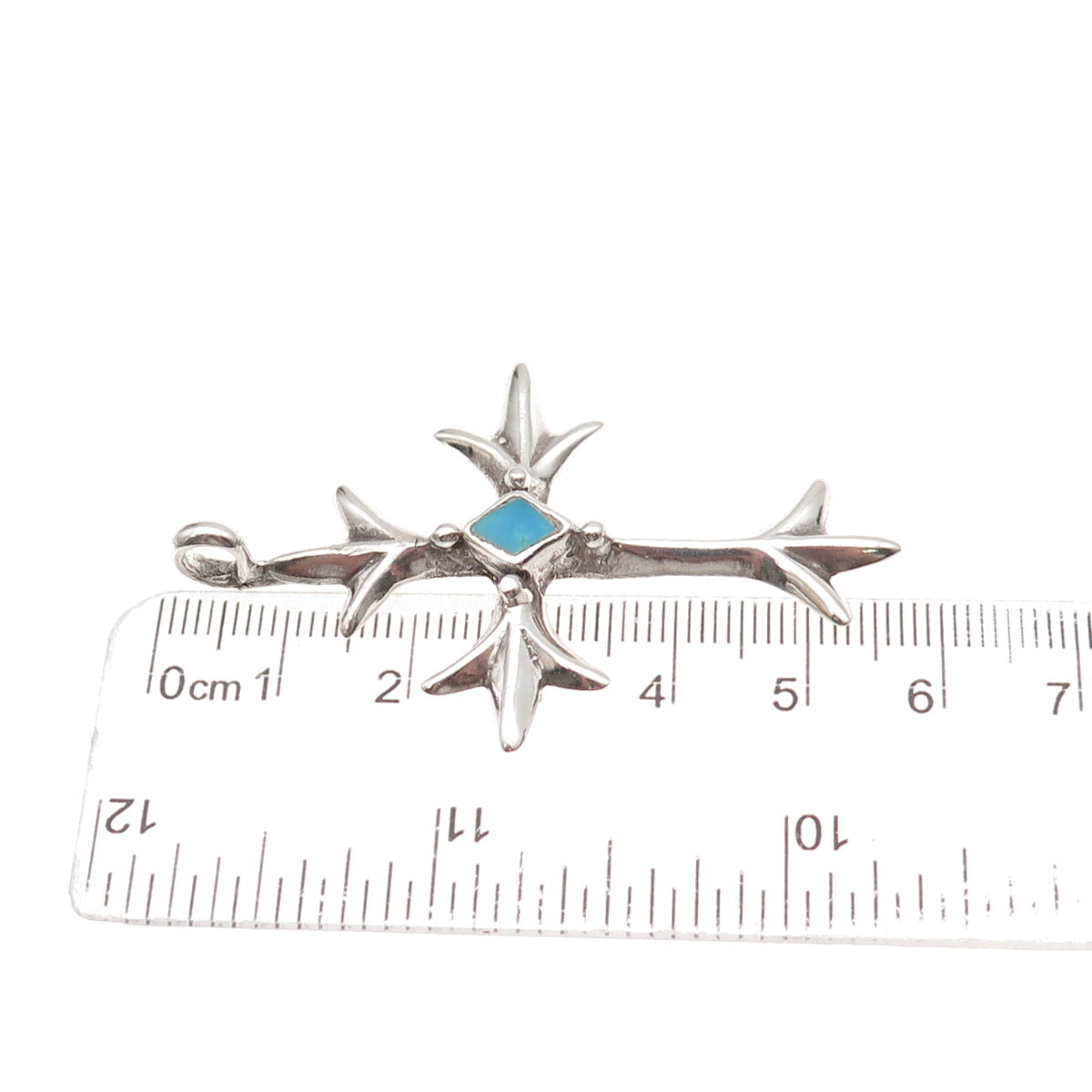 Old Pawn 925 Sterling Silver Vintage Southwestern Turquoise Floral Cross Pendant
