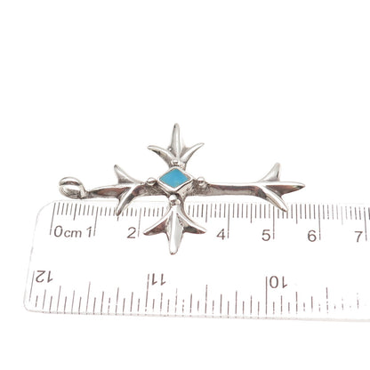Old Pawn 925 Sterling Silver Vintage Southwestern Turquoise Floral Cross Pendant