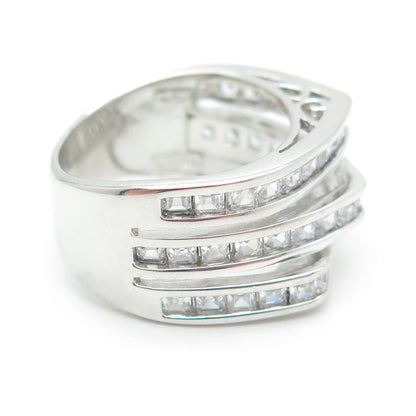 925 Sterling Silver Princess-Cut Shaped C Z Modernist Ring Size 6.25