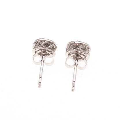925 Sterling Silver Real Round-Cut Diamond Stud Earrings