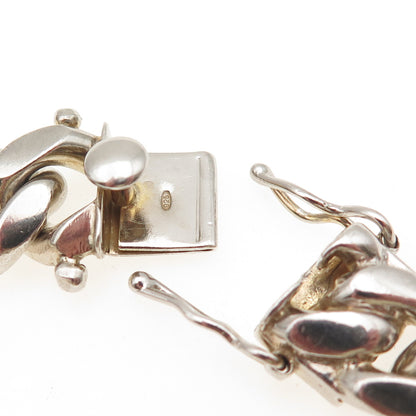 925 Sterling Silver Vintage Italy Heavy 98.2g Cuban Link Bracelet 7.25"