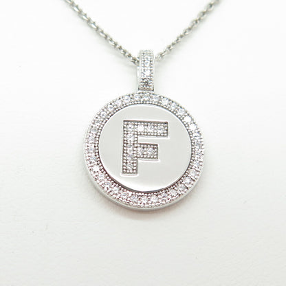 925 Sterling Silver C Z Letter "F" Initial Cable Chain Necklace 16"