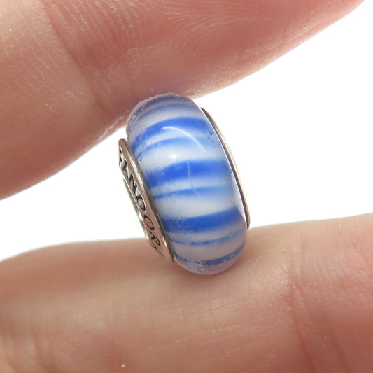 PANDORA 925 Sterling Silver Blue & White Murano Glass Bead Charm