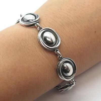 925 Sterling Silver Vintage Celtic Circle Beaded Bracelet 7"