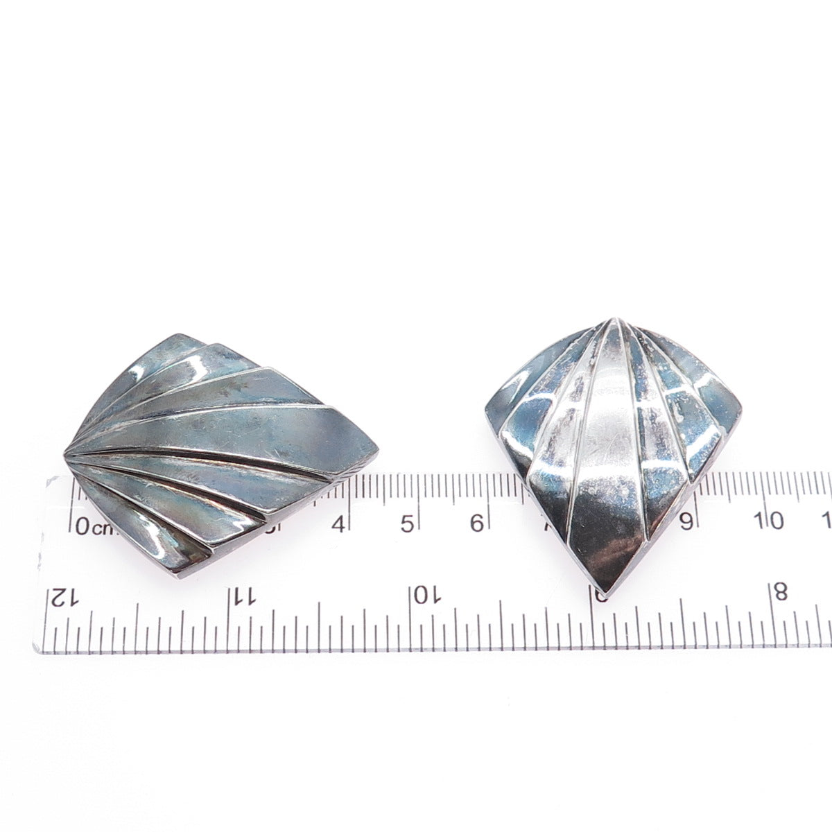 KRYPELL 925 Sterling Silver Vintage Modernist Floral Oxidized Clip On Earrings