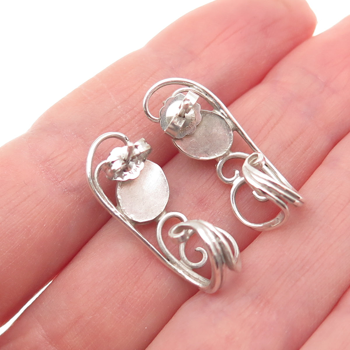 925 Sterling Silver Vintage Real Sodalite Modernist Ornate Claw Earrings