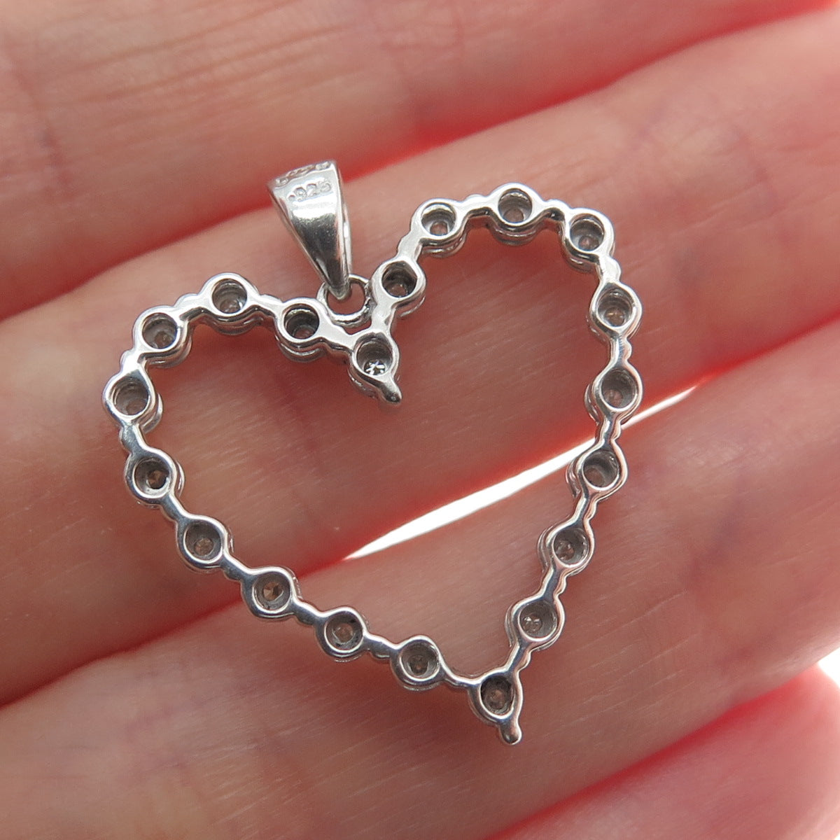 925 Sterling Silver Real Round-Cut Diamond Heart Charm Pendant