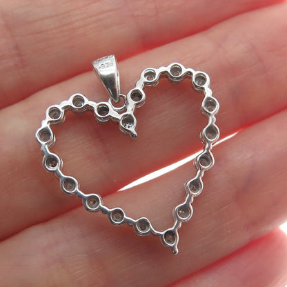 925 Sterling Silver Real Round-Cut Diamond Heart Charm Pendant