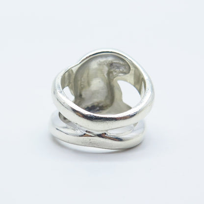 925 Sterling Silver Vintage Wide Crossover Ring Size 6