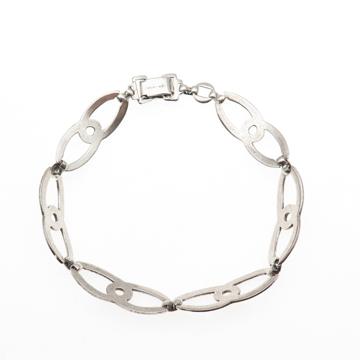 W.E. Richards Sterling Silver Antique Art Deco Interlocked Link Bracelet 7.5"