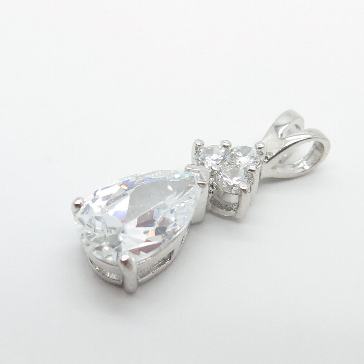 925 Sterling Silver C Z Teardrop Slide Pendant