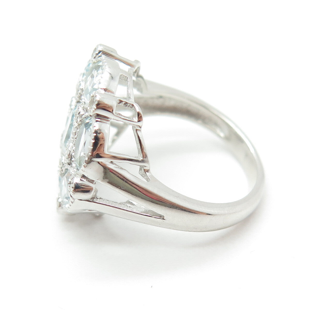 925 Sterling Silver Real Oval-Cut Blue & White Topaz Gemstone Ring Size 6.75