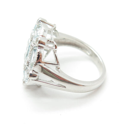 925 Sterling Silver Real Oval-Cut Blue & White Topaz Gemstone Ring Size 6.75