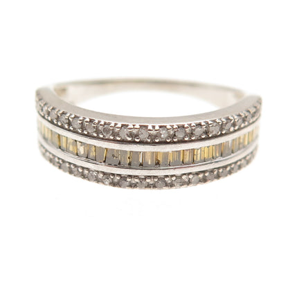 925 Sterling Silver Real White & Canary Diamond Ring Size 8