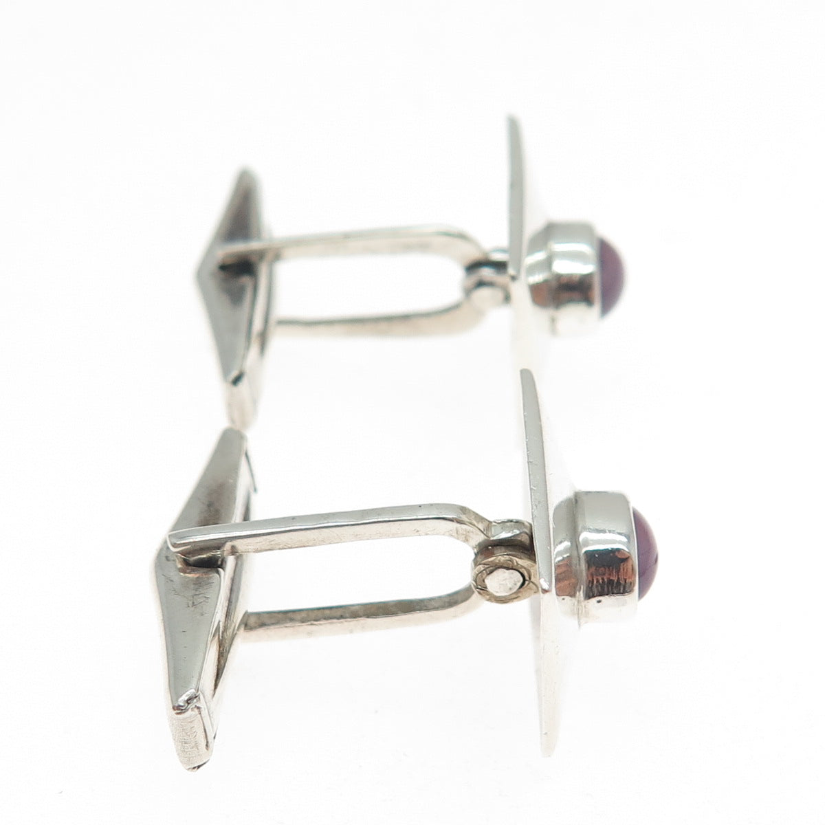 925 Sterling Silver Vintage Real Lavender Sapphire Modernist Cufflinks