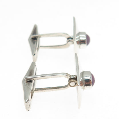 925 Sterling Silver Vintage Real Lavender Sapphire Modernist Cufflinks
