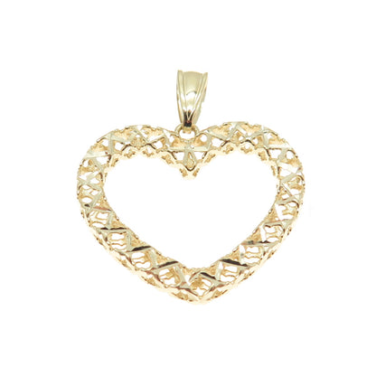 14K Yellow Gold Diamond-Cut "X" Shape Heart Charm Pendant