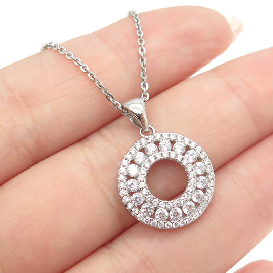 925 Sterling Silver Round-Cut C Z Floral Circle Cable Chain Necklace 18"