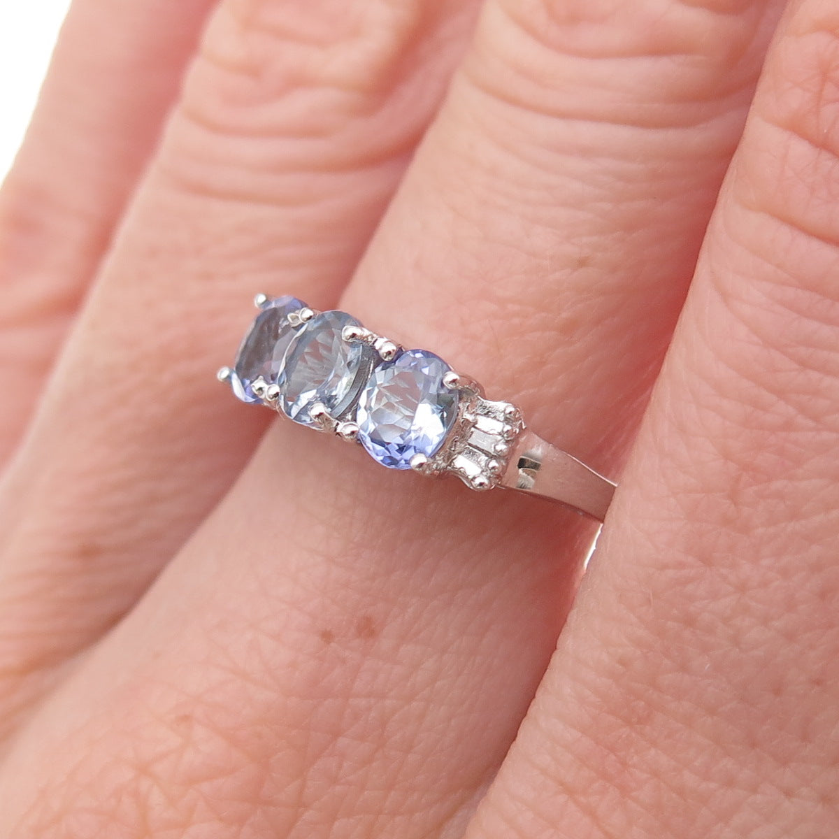 Chuck Clemency 925 Sterling Silver Real Diamond & Iolite Ring Size 8.25