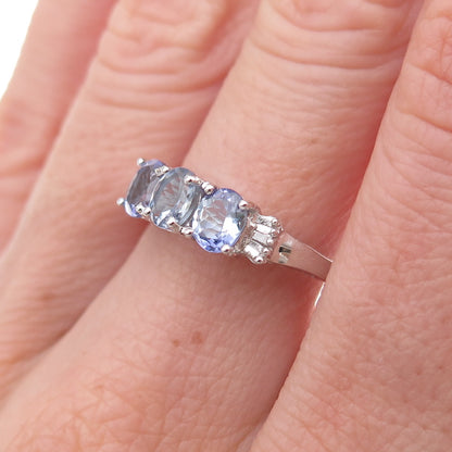 Chuck Clemency 925 Sterling Silver Real Diamond & Iolite Ring Size 8.25